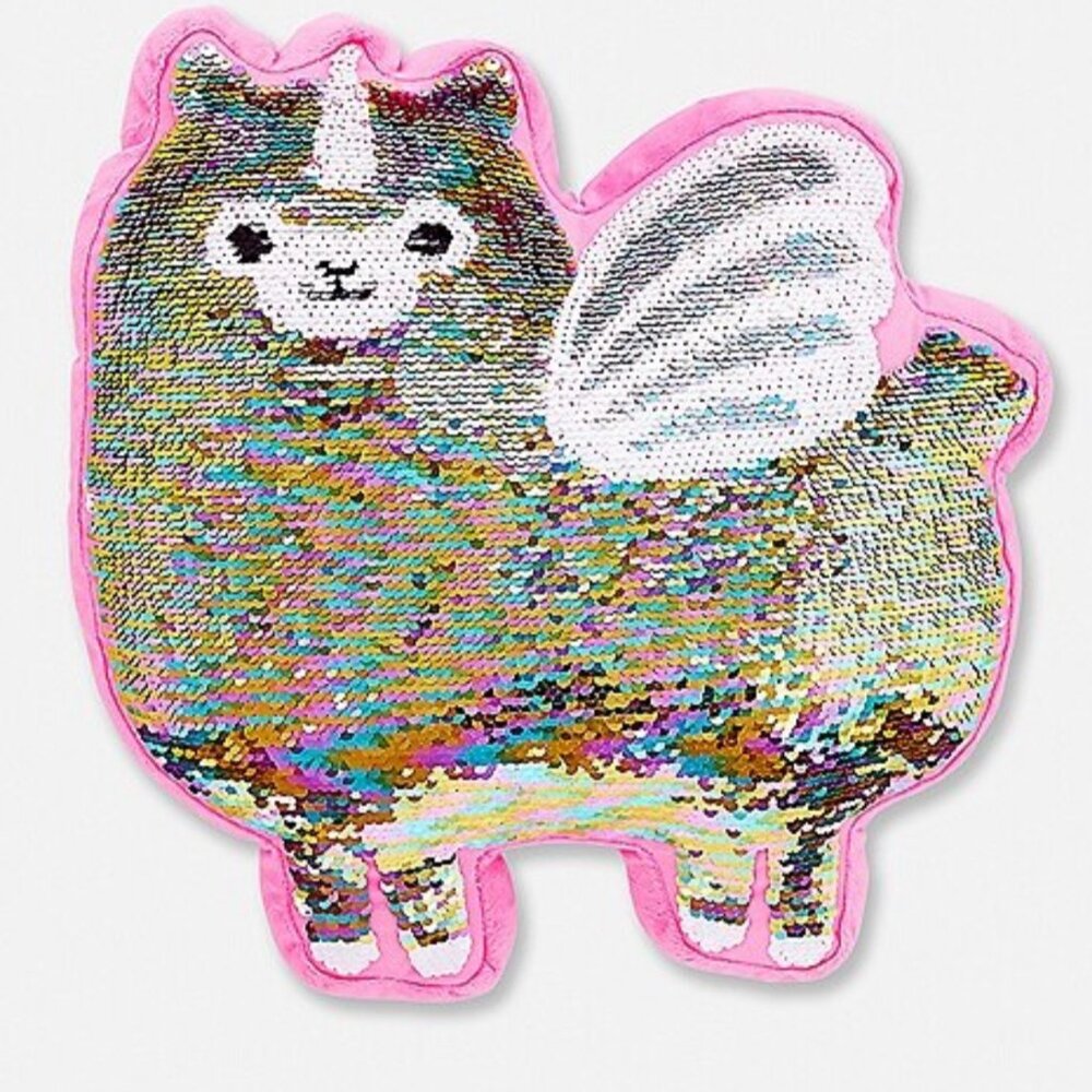 NWT Justice Flip Sequin Llamacorn Pillow Girls Room Decor Llama Unicorn Plush